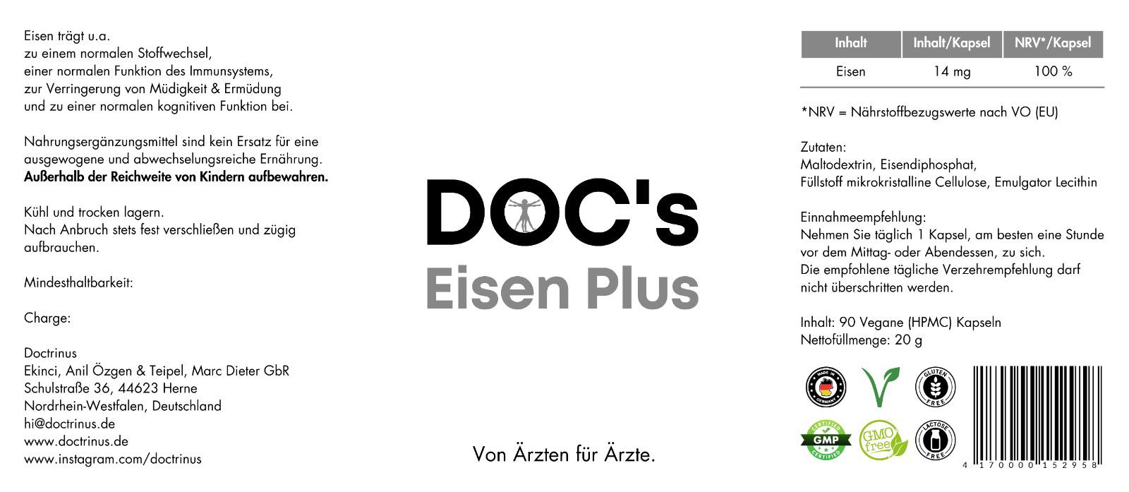 DOCs Eisen Plus - 90 Kapseln - Fitness Shop - PowerPumperz