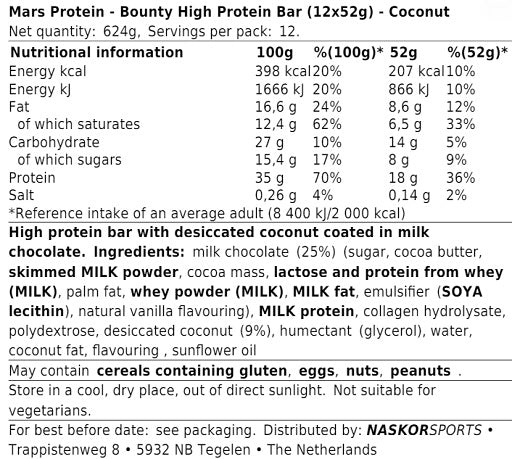 Bounty High Protein Bar (12x52g) - Fitness Shop - PowerPumperz