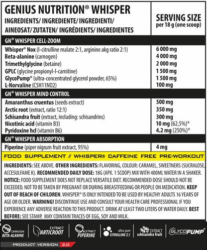 Genius Nutrition - Whisper Pre-Workout 400g - Fitness Shop - PowerPumperz