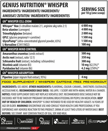 Genius Nutrition - Whisper Pre-Workout 400g - Fitness Shop - PowerPumperz