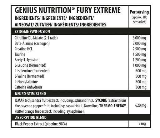 Genius Nutrition Fury Extreme 10x18g Probe - Fitness Shop - PowerPumperz